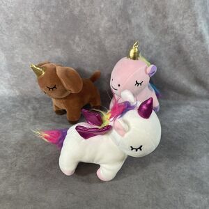 Lot Of (3) Snug a Babies Unicorn Gold Horn Mini  Plush Stuffed Animals